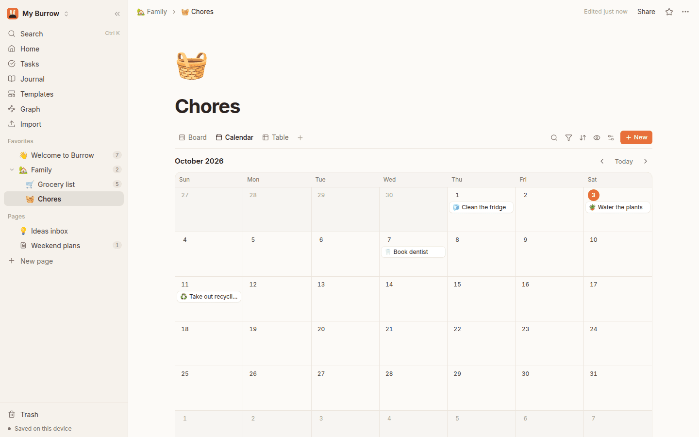 Burrow's calendar view of a database